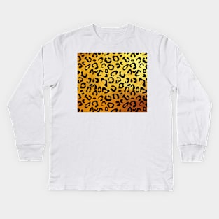 Black leopard print, golden backgound Kids Long Sleeve T-Shirt